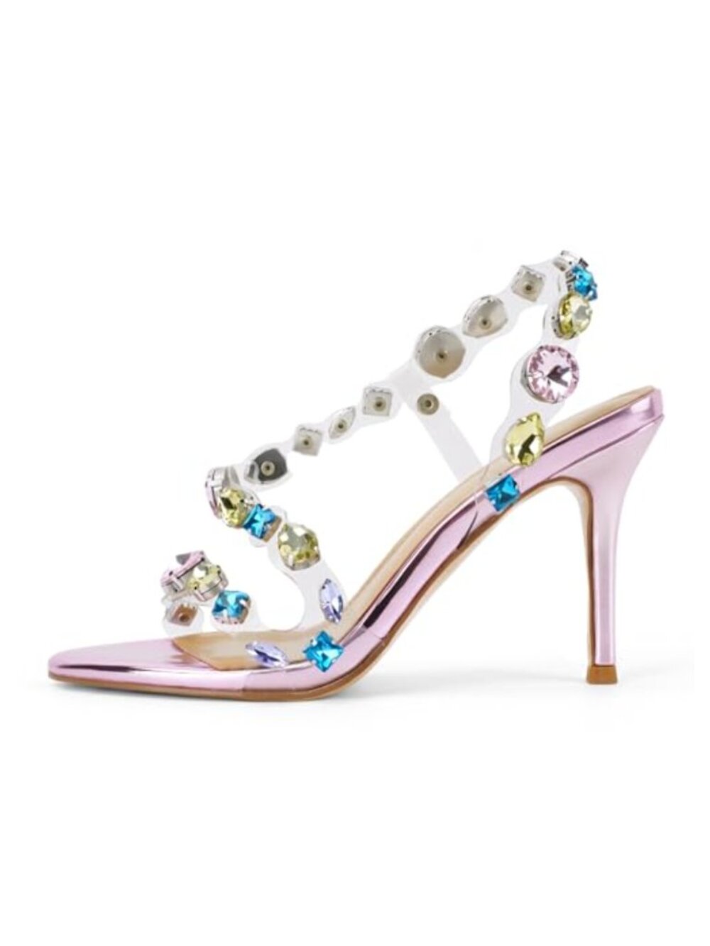 Rhinestone Stiletto Heeled Sandals Wrap Ankle Strap Open Toe Dress Wedding Heels